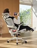 SIHOO Ergonomischer Bürostuhl, Schreibtischstuhl mit Dynamischer Lordosenstütze, Breiter Kopfstütze & Klappbaren Armlehnen, Neigung 90-135°, Weiß