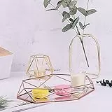 GLOGLOW Geometrisches goldenes Spiegeltablett zur Aufbewahrung von Schmuck und Make-up, rutschfeste Matte, klare Lichtdurchlässigkeit (Roségold)