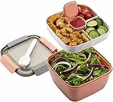 MUJUZE Lunchbox mit unterteilung fächern,Salat box to go,Brotdose mit Besteck Erwachsene/Kinder,Brotzeitbox Nachhaltig Auslaufsicher,Bento Box für Schule/Arbeit/Picknick Reisen(pink)