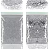 100g Glitzer Basteln, Glitzer Gold, Bastel Glitzer, Pulver Glitzer zum Basteln, Glitzerpulver für Makeup Nägel Gesich Handwerk Nagelkunst Kartenbasteln (Silber)