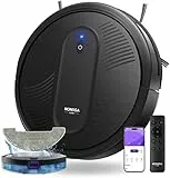 MONSGA Saugroboter mit Wischfunktion 4000PA, Saug und Wischroboter 3 in 1,140Min Laufzeit, 2 Bürsten,Staubsauger Roboter mit Auto-Teppich-Boost für Tierhaare Teppich Böden, APP Steuerung(Dunkelgrau)