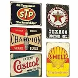 WANDGU Garage Metallschilder Retro: 5er-Set Metall Poster Werkstatt Blechschild, 20x30CM Vintage Design Nostalgie Auto Car Alt Metallschild für Hauswand Raumdekoration Bar Deko