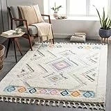 Livabliss Kampala Wohnzimmer Boho, großer Schlafzimmer 160x213 cm - für Esszimmer mit geometrischem Muster, Skandinavischer Wohnzimmer modern in Creme, Purple, Orange