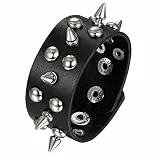 JewelryWe Schmuck Herren Lederarmband Breit Nieten Leder Armband Armreif Manschette Schwarz Rock Armschmuck