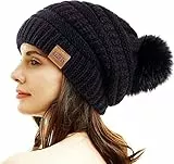 REDESS Damen Winter Pom Pom Beanie Mütze mit warmem Fleece gefüttert, Dicker Slouchy Snow Knit Chunky Baggy Skull Ski Cap