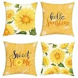 Joymaison Kissenbezüge 45x45 cm 4er Set Frühling Sommer Sonnenblumen Dekorative Kissenbezug Gelbe Blumen Landhausstil Deko Kissenhülle für Sofa Couch Schlafzimmer Wohnzimmer
