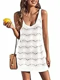 Saodimallsu Damen Ärmellos Kleider Boho Sommerkleider Fischnetz Hollow Out Strandkleid Sexy Crochet Bikini Cover Up Freizeitkleid Weiß, M