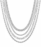 YADOCA 4PCS Silber Kette Herren Edelstahl Halskette für Männer Frauen Kubanisches Seil Figaro Box Kette Herren Halskette, Geschenke für Damen Mädchen Männer Jungs