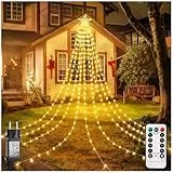 POIFL Weihnachtsbeleuchtung außen, 3.5M x 9 Stränge, 352 LED Lichterkette Weihnachtsbaum mit Sterne, 8 Modi Timer Wasserdicht Lichterkette außen für Tannenbaum, weihnachtsdeko (Warmweiß)