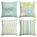 Artoid Mode Grün Dahlien Geometrisch Frühling Kissenbezüge 4er Set, 45x45 cm Zierkissenbezug Cushion Cover Couch Wohnzimmer Außenbereich Deko