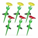 Relaxdays Sprinkler Blume, 6er Set, Spritzblume Garten, Rasensprenger Kinder, mit Erdspieß, HxD: 34 x 10 cm, rot/gelb