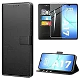 caslord Hülle für Samsung Galaxy A17 4G/5G, Premium PU Leder Handyhülle, RFID-Blockierung Klapphülle [Mit 1 Stück Panzer Schutz Glas] Kompatibel mit Samsung Galaxy A17 4G/5G -Schwarz