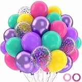 Mehrfarbige Luftballons Geburtstag Bunt,52 Stück Luftballons Lila Rosa Blau Gelb Türkis,Metallic Lila Konfetti Luftballon, Bunte Latex Ballons,Pink Rosa Luftballon Für Mädchen Frau Hochzeit Party Deko