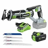 WORKPRO Akku Säbelsäge Kabellose Reciprosäge 20V 4,0 Ah Universalsäge mit 4 Sägeblätter für Holz&Metall (25mm Hublänge,100mm Schnitttiefe,werkzeugloser Blattwechsel) inkl. Akku und Schnellladegerät