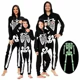 Funnlot Skelett Kostüm Damen,Leuchtend Halloween Kostüm Damen Skelett Jumpsuit Gruselig Kostüm für Halloween Cosplay