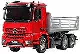 Tamiya 1:14 RC MB Arocs 3348 Rot/Silber Kipper, Bausatz zum Zusammenbauen, RC Truck, fernsteuerbarer LKW, Lastwagen, LKW, Konstruktionsspielzeug, Modellbau, Basteln