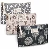 3 Stück Kosmetiktasche aus Leinwand, Multifunktional Klein Schminktäschchen Reise-Kulturtasche, Damen Make up Tasche mit Reißverschluss, Organizer Tasche (Natürlicher Stil, 3)
