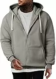 Elegancity Herren Hoodie Grau Mit Reißverschluss Langarm Kapuzenpullover Warm Sweatjacke Hoody Sweatshirts M