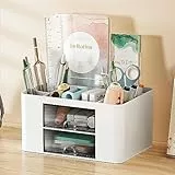 Glovios Schreibtisch Organizer, Stiftehalter Schreibtisch Kinder mit Schublade, Multifunktionaler Büro Organizer, Desk Organizer für Schule, Büro, Zuhause (Weiß)