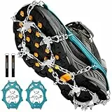 Grödel Steigeisen für Bergschuhe mit 19 Zähne Verdickte Schuhkrallen aus Edelstahl Anti-Rutsch Schuhspikes für Mann Frau Erwachsene Kinder Fit für Wandern Trail Running Trekking(Teal, M)