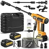 Viugreum 200 Bar Akku Hochdruckreiniger, 6-in-1-hochdruckreiniger mit akku 2 4000 mAh, 5 m Schlauch und Schaumbehälter, LED-Touchscreen, 4 Gänge einstellbar, high Pressure Cleaner für Auto, Terrasse