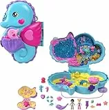 Polly Pocket-Puppen und Spielset mit Tieren und 13 Zubehörteilen, 2-in-1 Daddy and Me Seepferdchenschatulle, tragbare Tasche und Tierspielzeug, mit Shani, HWP03