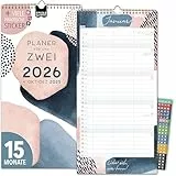 Paarplaner 2026 3 Spalten PASTELL Planer für Zwei 2026 STICKER Recycling Urlaub Partnerkalender 2026 16x32,5cm, inkl. Okt-Dez 2025 Wandplaner Paar 2 Personen, Pflanzkalender Wasserfarben Farben