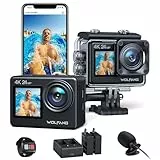 WOLFANG GA200 Action Cam 4K 24MP Unterwasserkamera WiFi 40M wasserdichte EIS Bildstabilisator Touchscreen Helmkamera 170° Weitwinkel Camcorder (Ladegerät, Fernbedienung, 2 Akkus und Zubehör Kit)