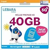 LEBARA Prepaid SIM-Karte mit Hello! 40 Prepaid Tarif ohne Vertrag | Allnet Flat Telefonie & SMS, 40 GB Datenvolumen inkl. 5G und 500 Frei-Min. ins Ausland…