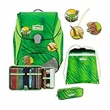 SCOUT Der echte sicherer Schulrucksack, Alpha DIN Dino Rex Set 4-teilig, ca. 20 l Volumen, ca. 1.200 g Gewicht (ohne abnehmbare Elemente)