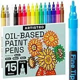 Artistro 15 ölmarker, Zeichenset Markerstifte mit Pinselspitze, Kalligraphie, Schriftzug, Steinmalerei, Osterei, Keramik, Weinglas, Sammelalbum, Bastelarbeiten, Ölbasis Zeichenset Permanent Markers