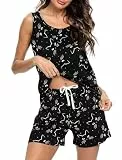 MIA LUCCE Damen Schlafanzug Set Sommer Baumwolle, Ärmelloses Top & Shorts Pyjama Damen, Weiche Nachtwäsche & Bequemer Hausanzug für Frauen