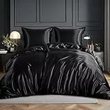 RUIKASI Satin Bettwäsche 135x200 4teilig - Seidig Bettbezug Schwarz mit Glanz wie Seiden Bettwäsche Set für Haar und Haut, Glänzend Bettwäsche 135x200cm mit Reißverschluss und Kissenbezug 80x80cm