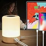 Taipow Nachttischlampe mit 4 USB Ladeanschluss, LED Tischlampe Touch Dimmbar Schlafzimmer, 7 Farb und Memory Funktion, Weiches Helles Licht für Schlafzimmer, Büro, Kinder (Eurostecker)