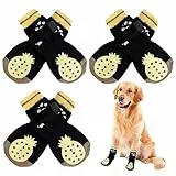 EASY JOY 3 Paar Anti Rutsch Hundesocken, verstellbare Hundestiefel und Booties, Hundesocken Wundschutz - Rosa Erdbeermuster, Ananas Schwarz XS