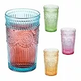 Relaxdays Trinkgläser 4er Set, Wassergläser, Vintage-Design, spülmaschinenfest, für Saft, Limo, Eistee, 360 ml, bunt