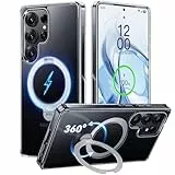 CASEKOO für Samsung Galaxy S25 Ultra Hülle mit MagSafe [360° Drehständer] [Nr.1 Magnetkraft] (Militärschutz) Transparent Dünn Handyhülle Stoßfest Schutzhülle S25 Ultra Case 6,9'' - Clear