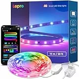 Lepro AI LED Strip S1, MagicColor RGBIC 15M Smart LED Streifen mit KI-Lichtdesign-Assistent, Musik-Sync, App-Steuerung kompatibel mit Alexa & Google Assistant, LED Lichterkette für TV, Party & Gaming