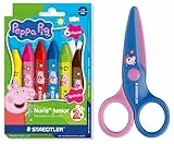 STAEDTLER Noris junior Peppa Wutz Set mit 6er jumbo Wachsmalkreiden Set und Kinderschere mit abgerundeten Spitzen für erste Bastelübungen