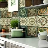 20 Stück Marokkanische Fliesenaufkleber 15x15 cm Vintage Selbstklebende Fliesen Aufkleber für Bad und Küche, Abziehen und Aufkleben DIY-Spritzschutz für die Küche,Aufklebender Vinyl-Wanddekor