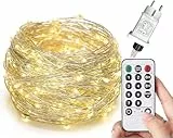 Gresonic 200/300er LED Mikro Silberdraht Lichterkette Strombetrieb Deko für Innen Außen Warmweiß (Warmweiß 8 Modi Timer Dimmbar, 100LED)