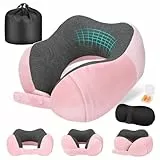 Cirorld Nackenkissen Flugzeug, Nackenhörnchen Erwachsene, Reisekissen Memory Foam, Verstellbares Kompaktes Nackenkissen Reise, Ergonomisches Weich Atmungsaktiv mit Ohrstöpseln, Augenmaske,Tragetasche