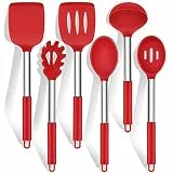 Küchenhelfer Set, HaWare 6 Stück Silikon Küchenutensilien Kochlöffel Set mit Edelstahlgriff, Antihaft Hitzebeständiger Kochutensilien Kochbesteck Set, Leicht zu Reinigen & Spülmaschinenfest - Rot