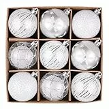 Victor's Workshop Weihnachtskugeln,9 stück 6cm Christbaumkugeln Weihnachtskugel Transparent, Weihnachtsbaumschmuck Christbaumschmuck mit Aufhänger,deko Weihnachten,Thema Silber Weiß