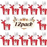 Minicloss Besteckhalter Weihnachtsbaum 12 Stück Filz Weihnachten Besteckbeutel Rot Elch Besteckbeutel Weihnachten Bestecktaschen Besteckhalter Weihnachten für Besteck Messer Gabeln Löffel Party Tisch