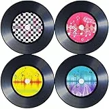 60 Stück Retro CD Vinyl Schallplatten Papier Platzsets rund, Papier Tischsets mit Retro Musik Thema Einweg Platzsets rund 34 cm, 50er-Jahre Esstisch Dekorativ für Bars, Party, Rock, Musikpartys