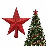 VIKY® Glitzer Weihnachtsbaumspitze Stern,Christbaumspitze 20cm,Rot Christmas Decorations,Sterne Plastik Christmas Tree Topper,Stern Weihnachtsbaumspitze für Weihnachten Dekoration,Silvester Party Deko