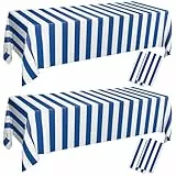 PIXHOTUL Blau-weiß gestreifte Tischdecken, nautische Tischdecke, blaue Streifen, Kunststoff-Tischdekorationen für nautische Ozean-Mottoparty, 1. Geburtstag des Jungen, 220 x 130 cm, 4 Stück