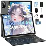 PRITOM 10 Zoll Tablet, 4-in-1 Tablets, 24 GB, 128 GB ROM, Android 15, 1024GB Expand,Qcta core, WiFi 6, 8000 Mah, Tablet mit Tastatur, Maus, Stylus und Schutzhülle, Grau
