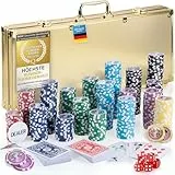 GOODS+GADGETS Profi Pokerkoffer Pokerset 500 Schwerer 12g Metallkern Poker-Chips; Pokerdeck, Pokerkarten, Würfel, Dealer-Button; abschließbar Alu-Koffer; Casino für Zuhause (Gold, 500 Chips)